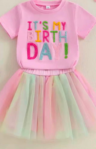 Chenille Letter "It's My Birthday!" Tee & Toile Skirt Set