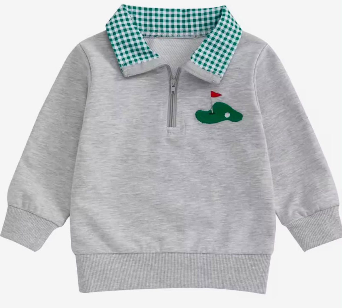 Precious Embroidered Golf Quarter Zip with Gingham Collar