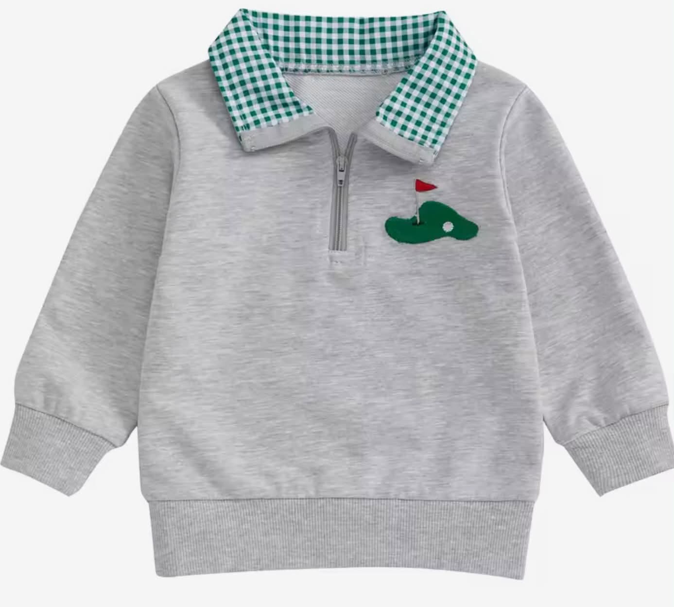 Precious Embroidered Golf Quarter Zip with Gingham Collar