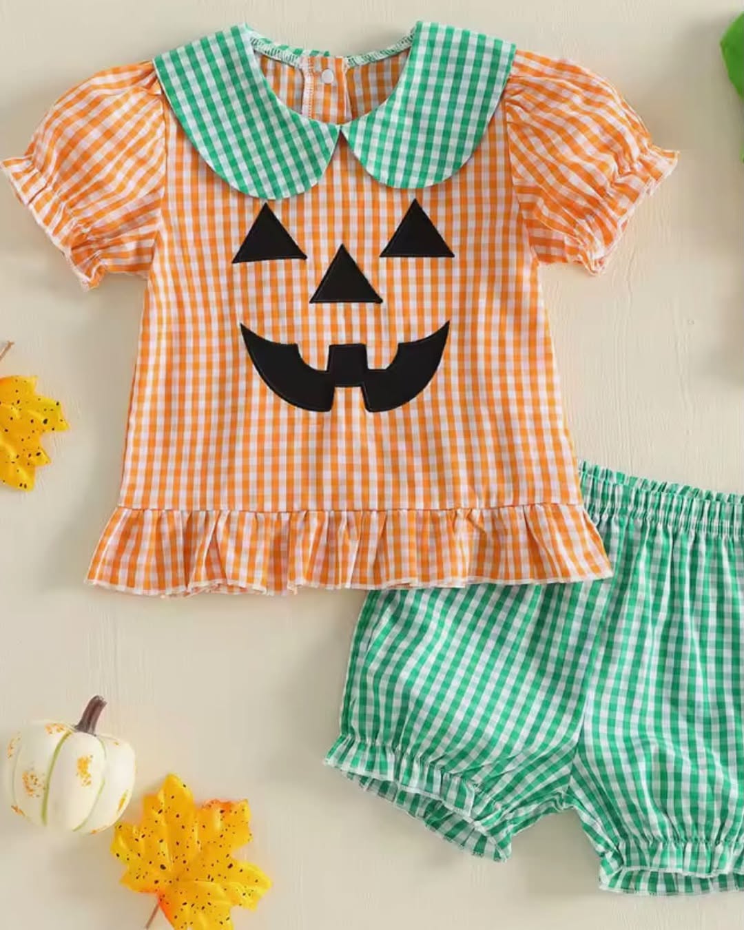 Precious Gingham Jack O' Lantern Bloomer Short Set