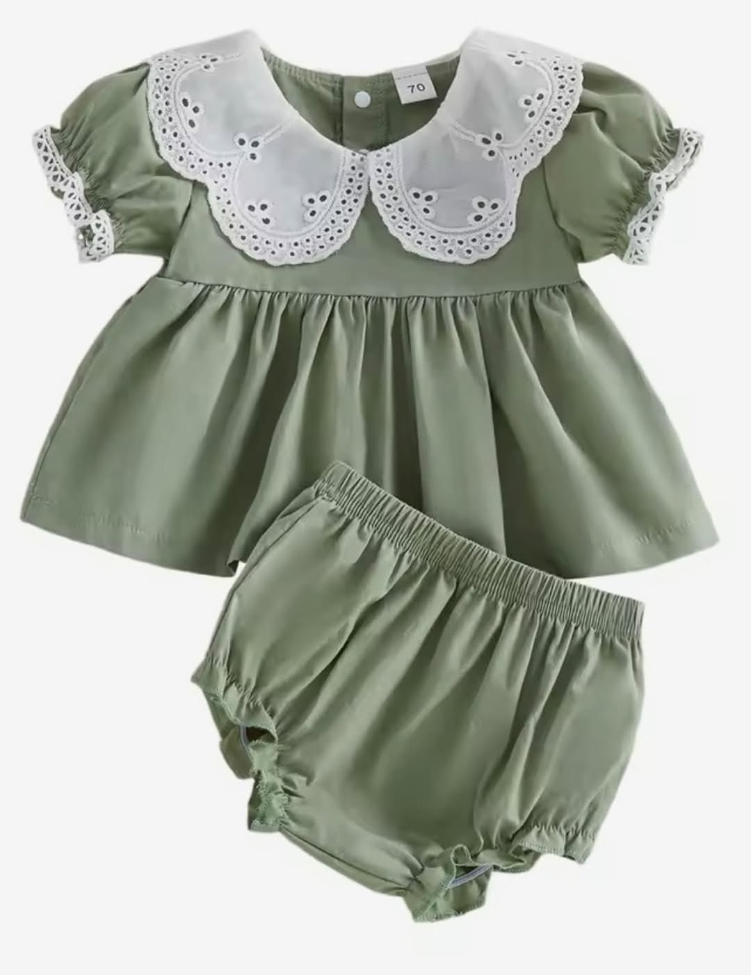Precious Sage Bloomer Set with Eyelet Collar & Trim