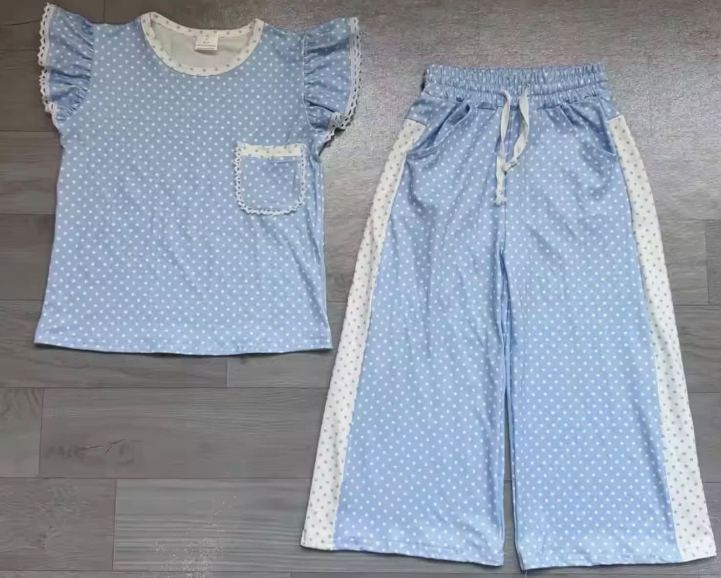 Polkadot Ruffle Wide Let Pant Set