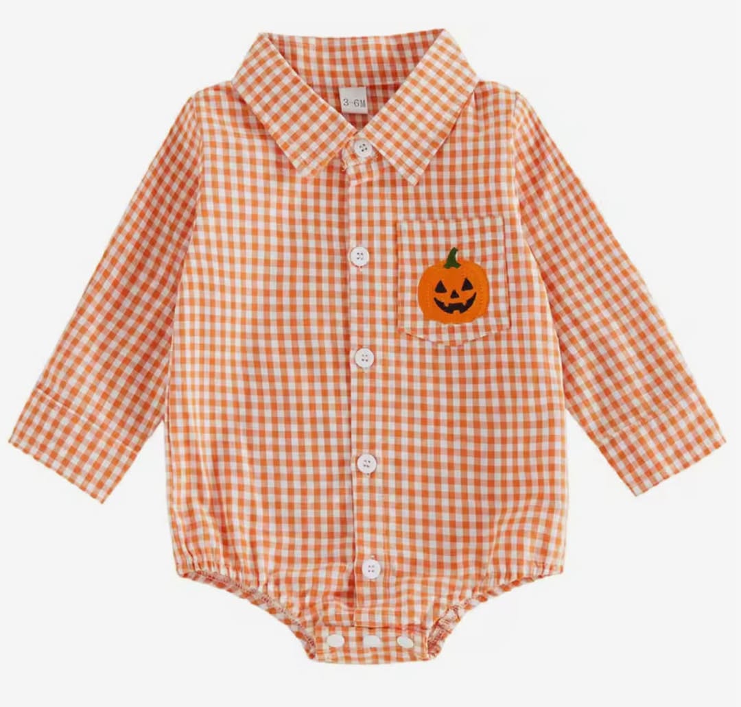 Precious Gingham Polo Embroidered Jack O' Lantern Bubble