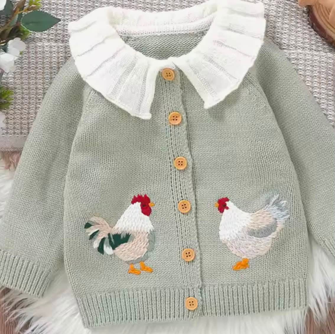 The Cutest Embroidered Chicken Cardigan