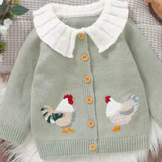 The Cutest Embroidered Chicken Cardigan
