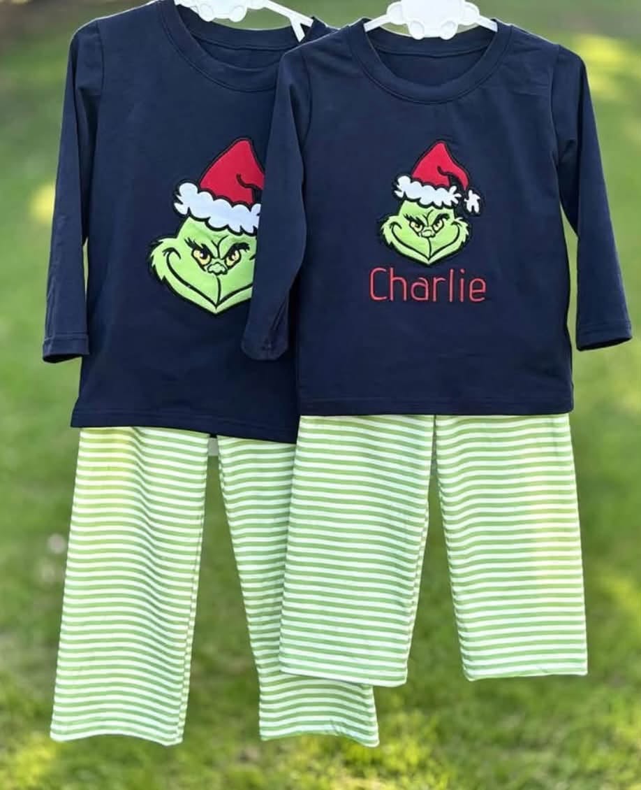 GR*NCH Boy's Stripe Embroidered Pant Set