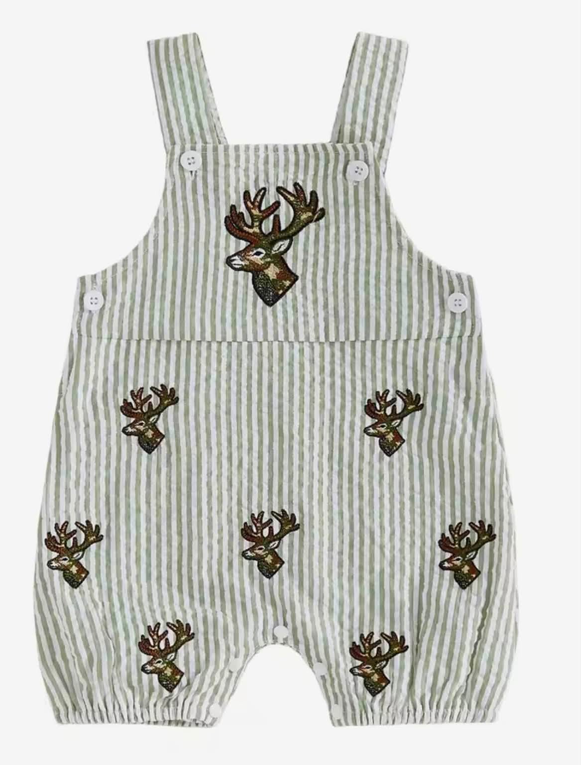 Seersucker Embroidered Deer or Duck One Piece