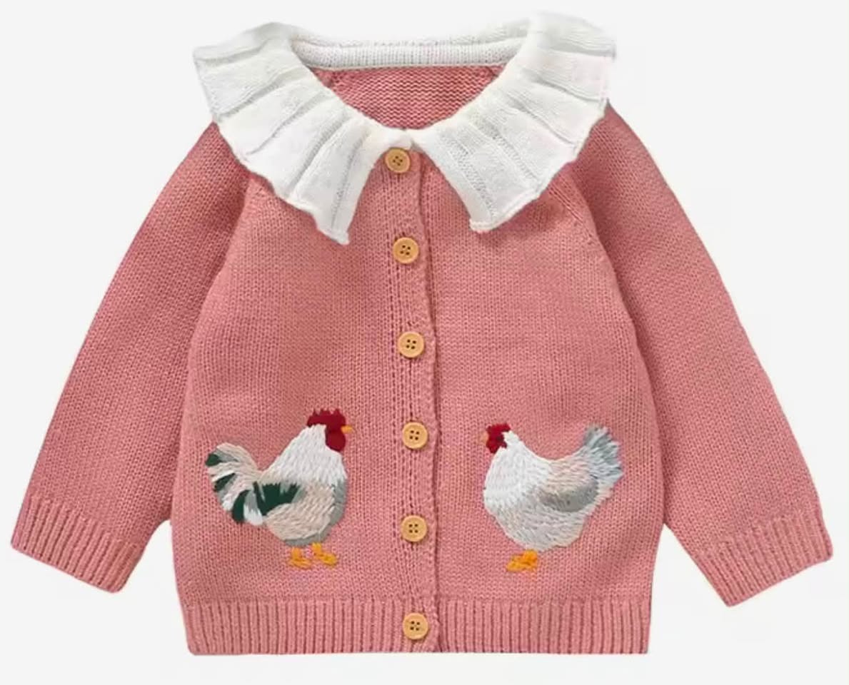 The Cutest Embroidered Chicken Cardigan