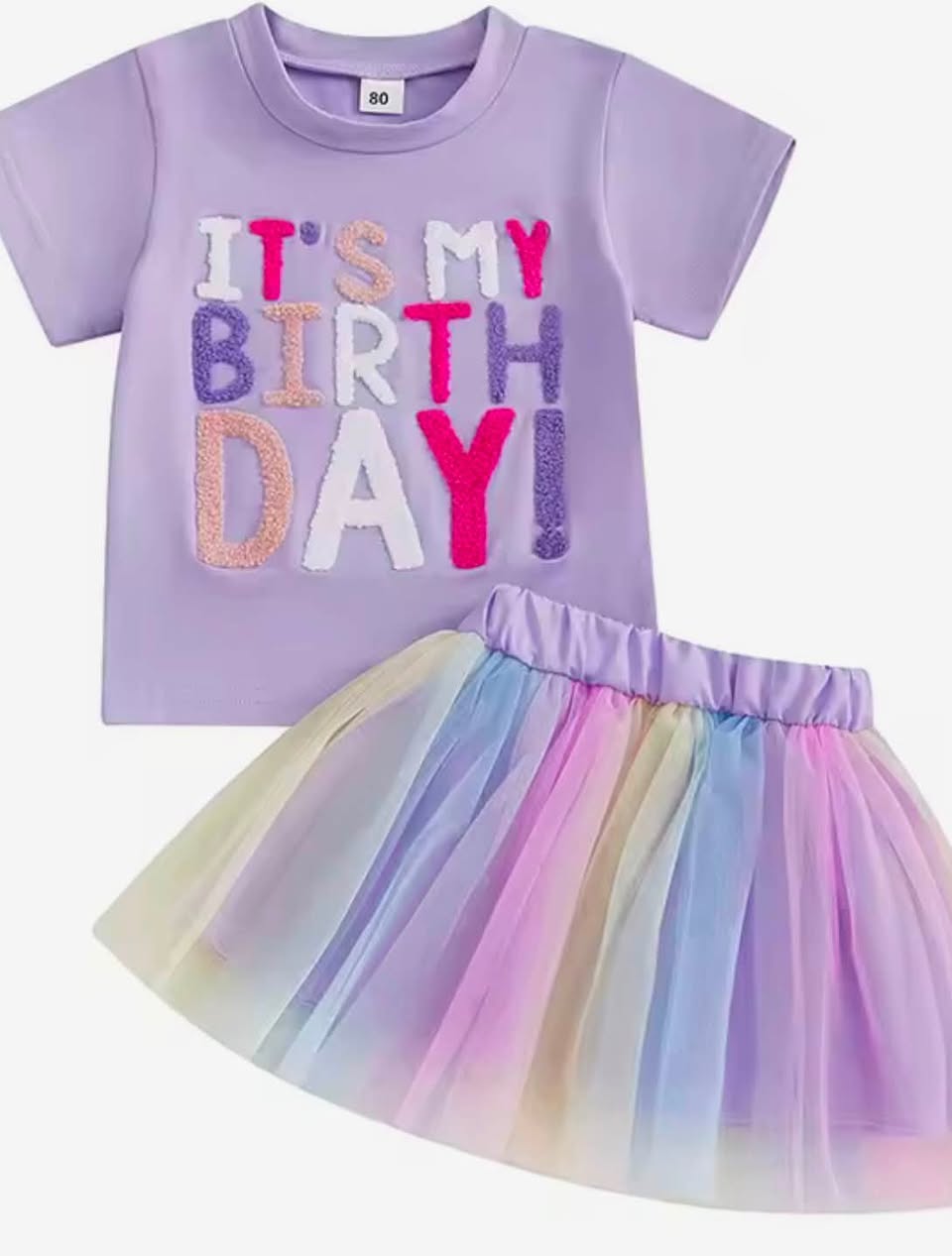 Chenille Letter "It's My Birthday!" Tee & Toile Skirt Set
