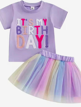 Chenille Letter "It's My Birthday!" Tee & Toile Skirt Set