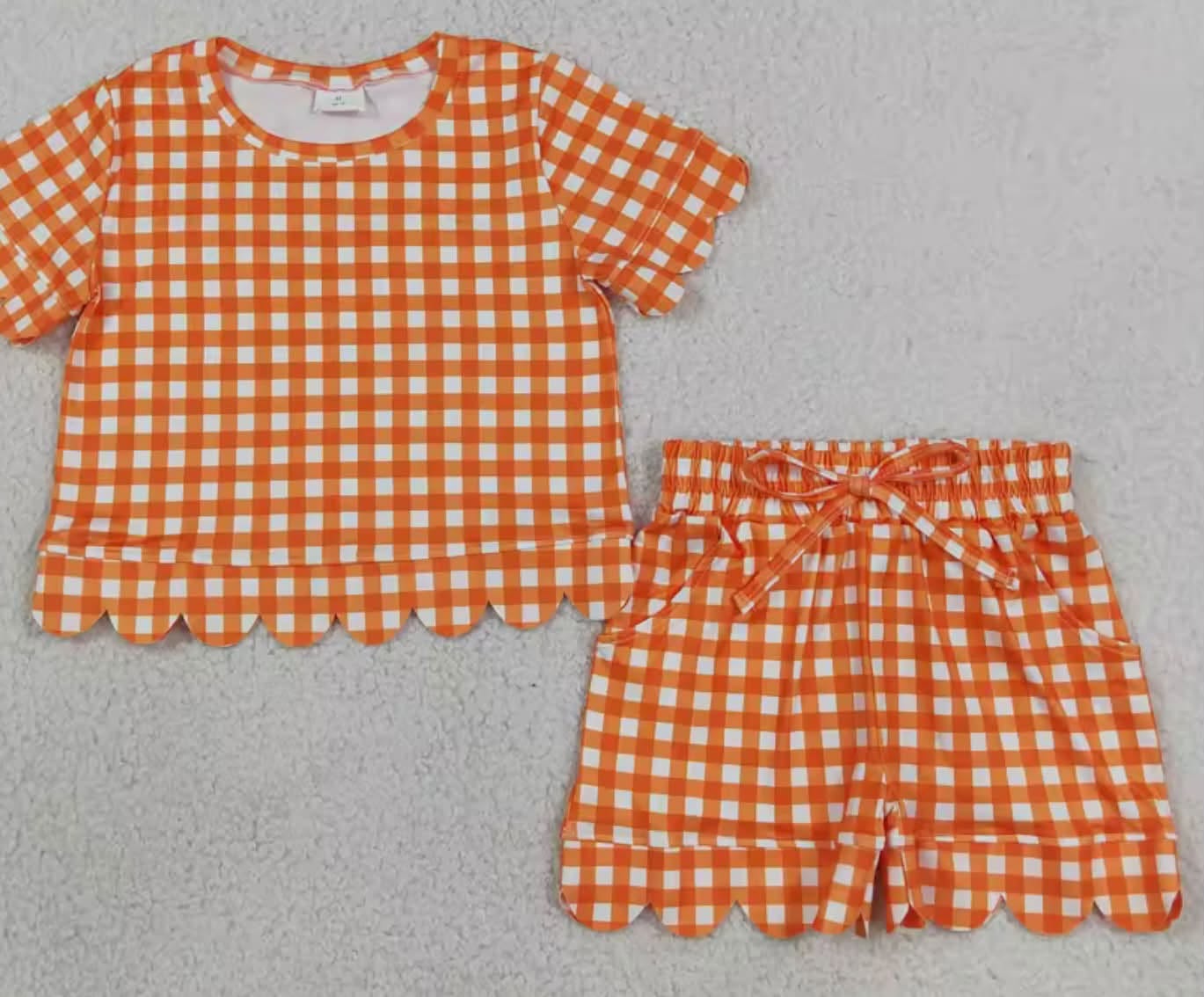 Orange Gingham Scalloped Short Set