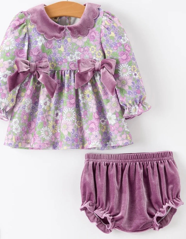 Velvet Purple Floral Sister Set