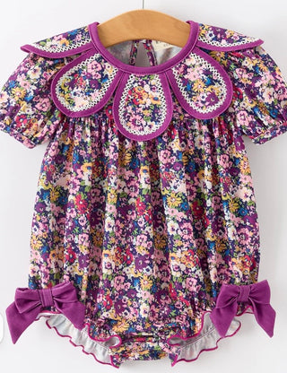 Beautiful Floral Scalloped Collar Sister Set